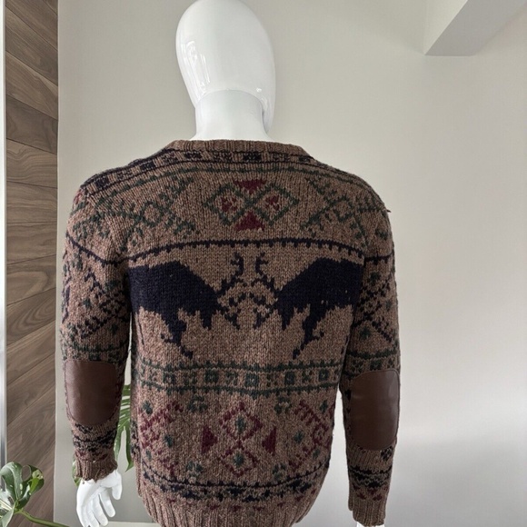 Polo Ralph Lauren Pullover 100% Wool Sweater ReinDeer Antler Battle *VINTAGE* - Picture 5 of 12